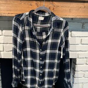 Altar'd State Navy and White Plaid Long Sleeve Top
